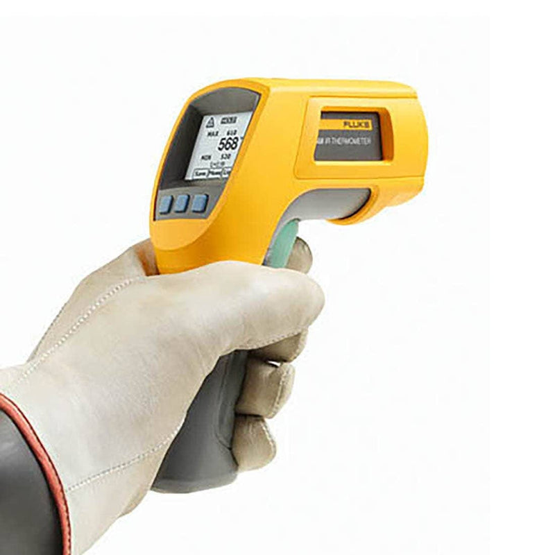 Fluke 568 infrared thermometer backlit graphical display close up
