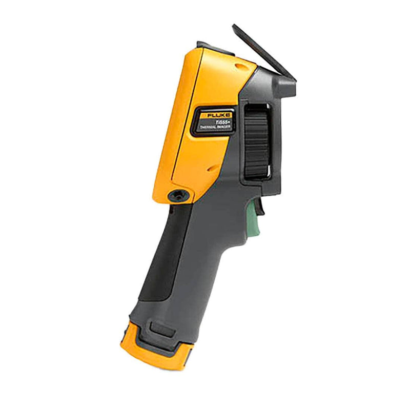 Fluke TiS55+ thermal camera touchscreen showing a live thermal image
