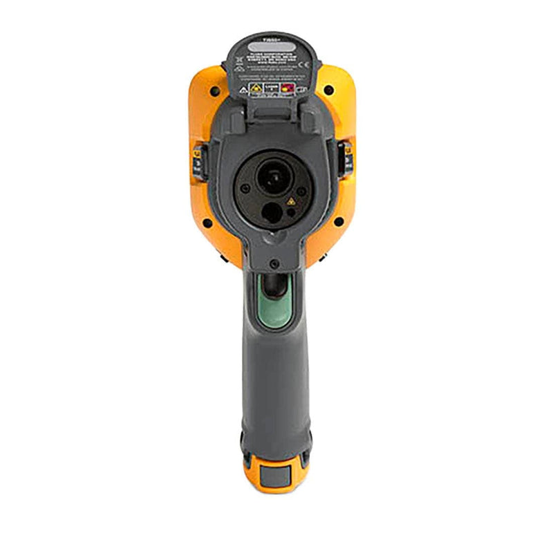 Fluke TiS55+ thermal camera rear view showing controls and hand strap