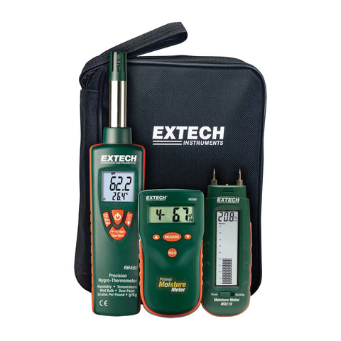 Extech MO280-KW water damage restoration kit with hygro-thermometer, pinless moisture meter and carrying case
