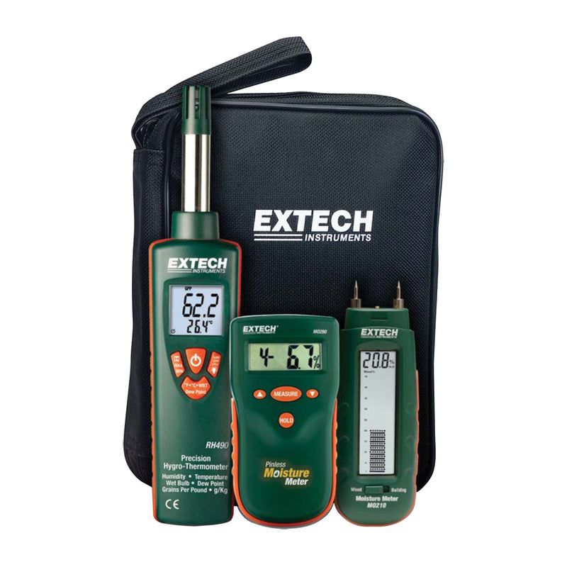 Extech MO280-KW water damage restoration kit with hygro-thermometer, pinless moisture meter and carrying case